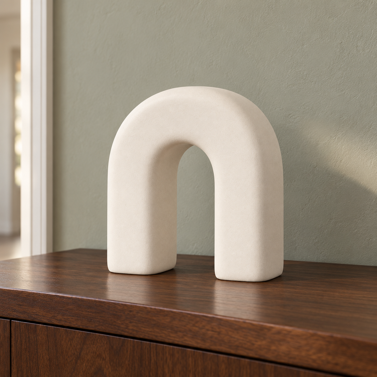 Oakmirao Warm Ivory Arch Ceramic-Look Decor Sculpture