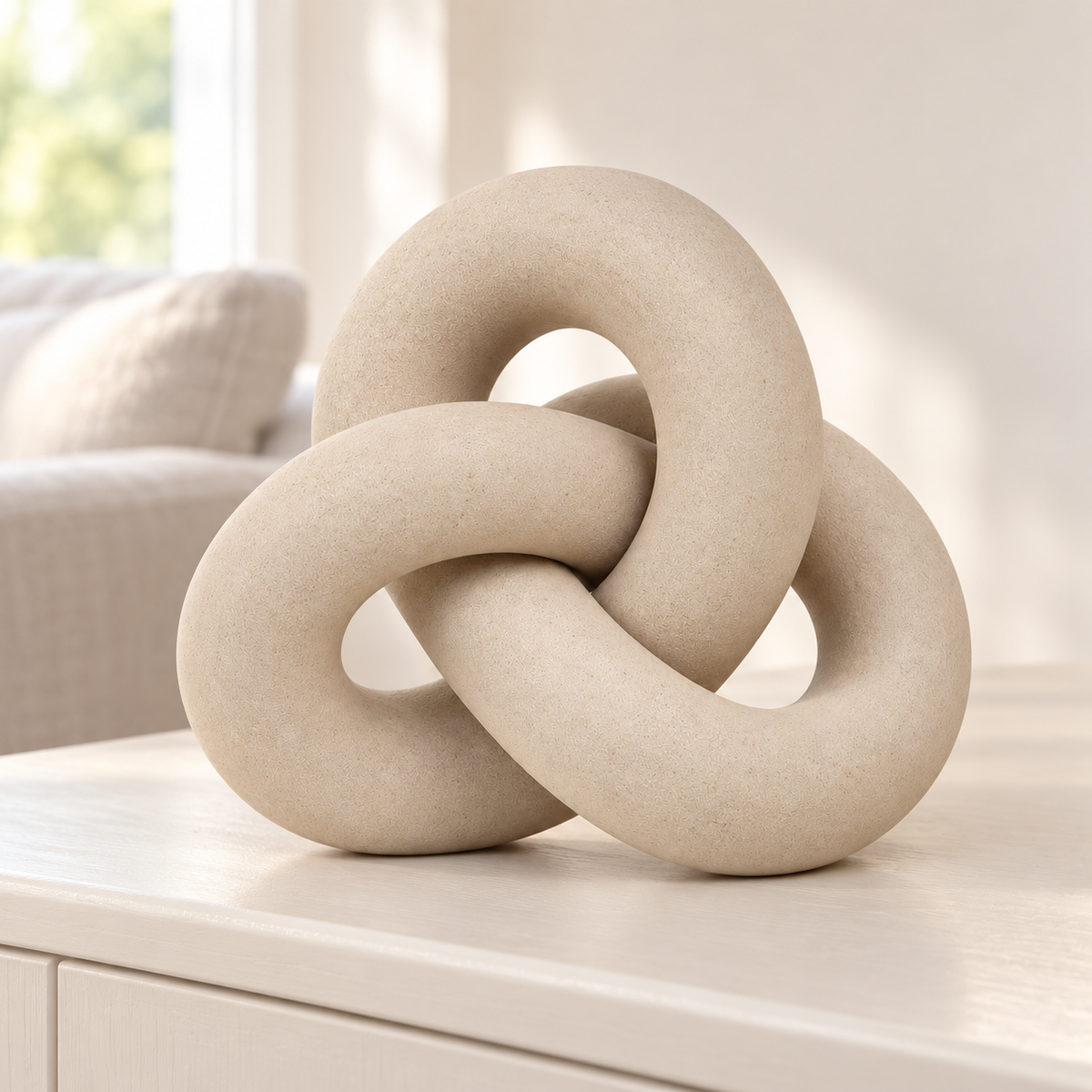 Oakmirao Warm Beige Interlocking Ring Decor Sculpture