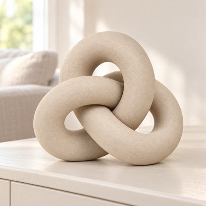 Oakmirao Warm Beige Interlocking Ring Decor Sculpture