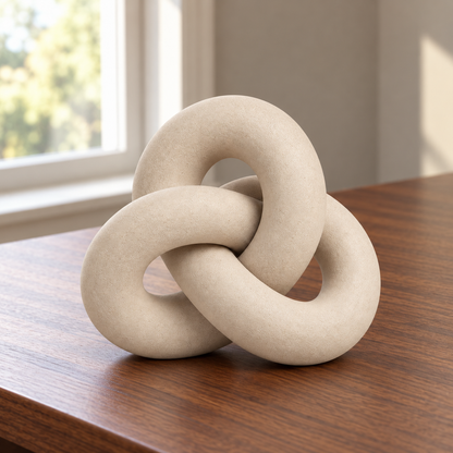 Oakmirao Warm Beige Interlocking Ring Decor Sculpture