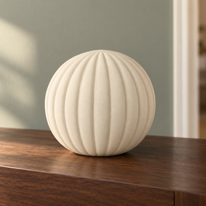 Oakmirao Warm Ivory Ribbed Round Decor Sculpture