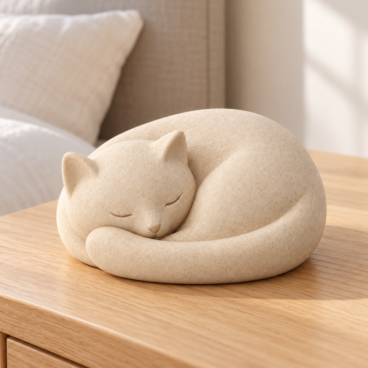 Oakmirao Warm Beige Sleeping Cat Decor Sculpture