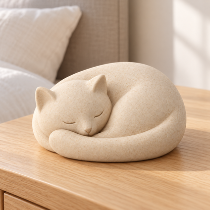 Oakmirao Warm Beige Sleeping Cat Decor Sculpture