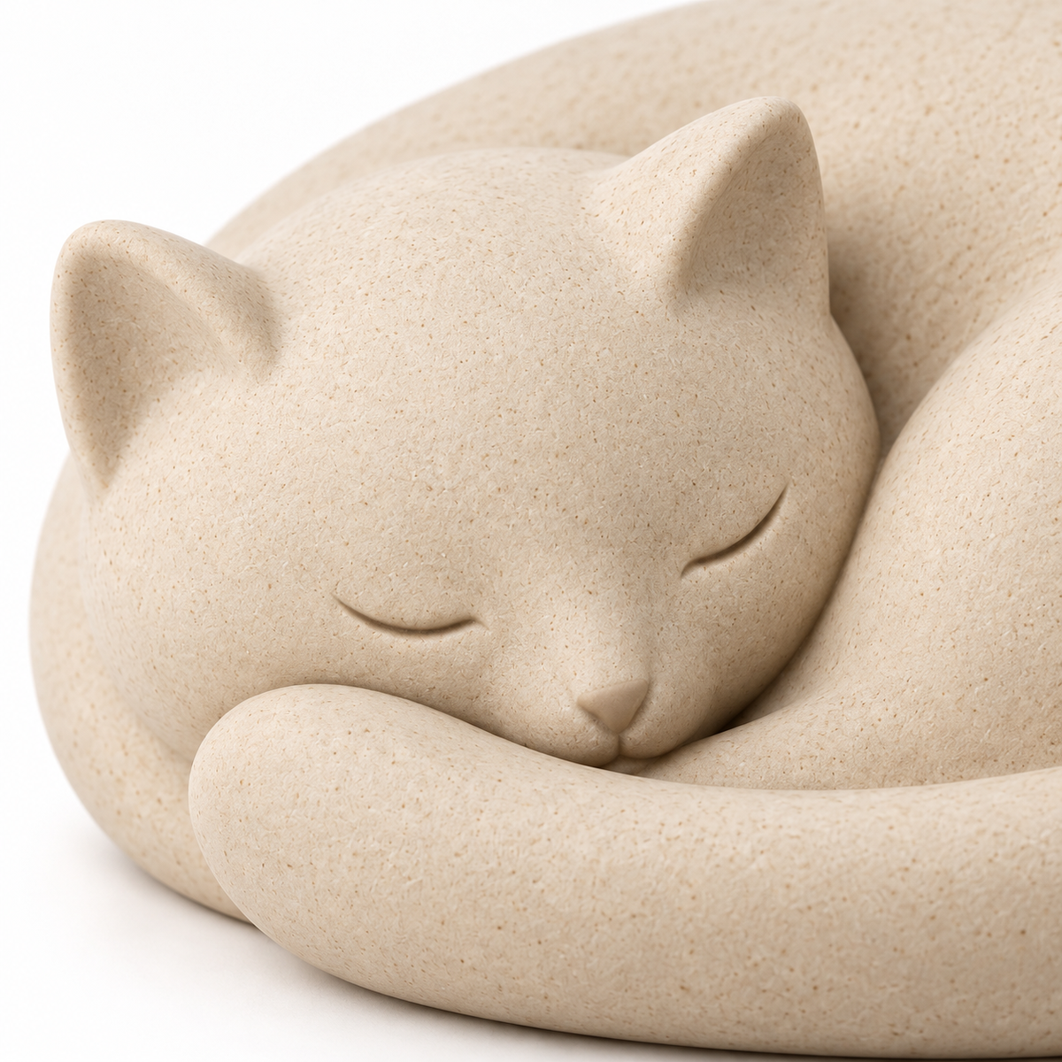 Oakmirao Warm Beige Sleeping Cat Decor Sculpture