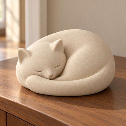 Oakmirao Warm Beige Sleeping Cat Decor Sculpture