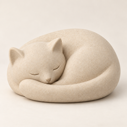 Oakmirao Warm Beige Sleeping Cat Decor Sculpture