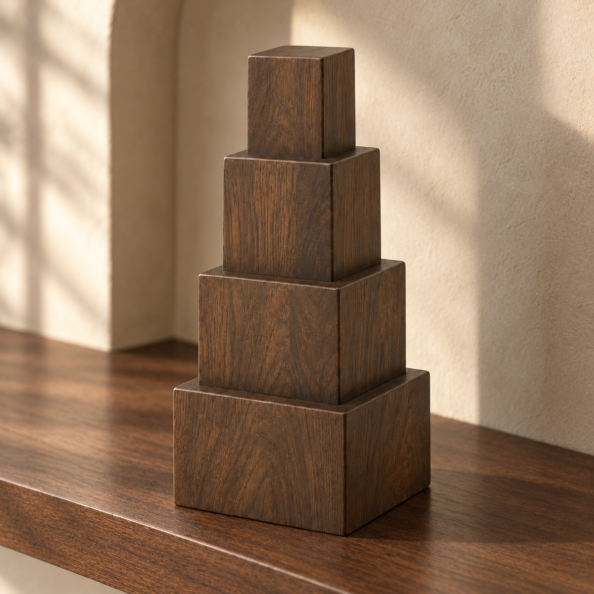 Oakmirao Wood-Look Stacked Cube Decor Sculpture