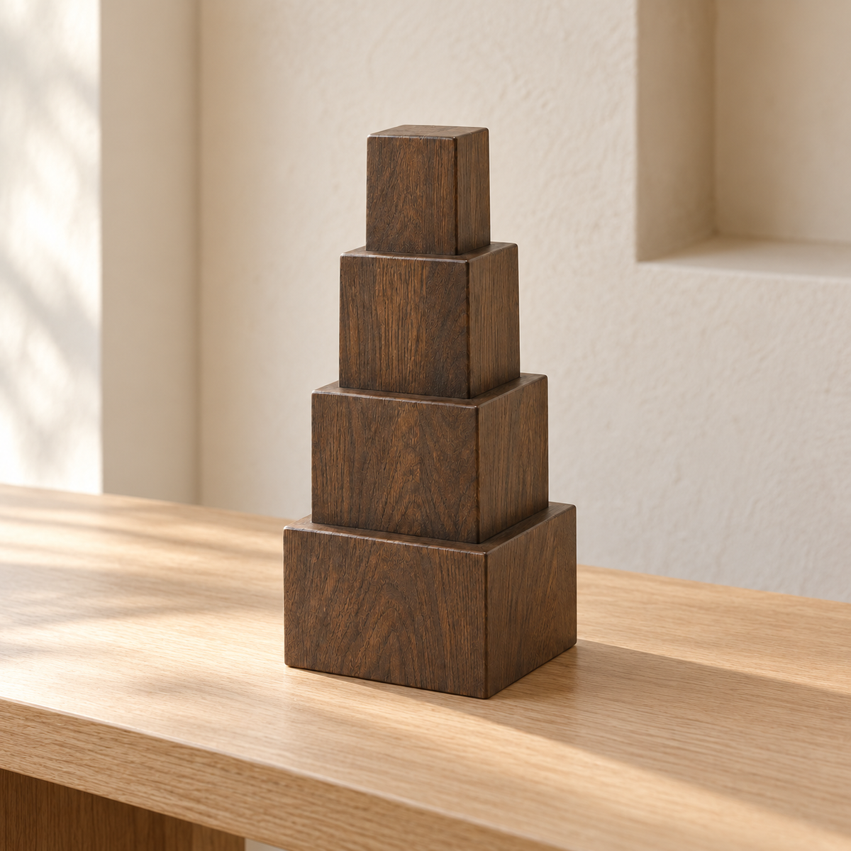 Oakmirao Wood-Look Stacked Cube Decor Sculpture