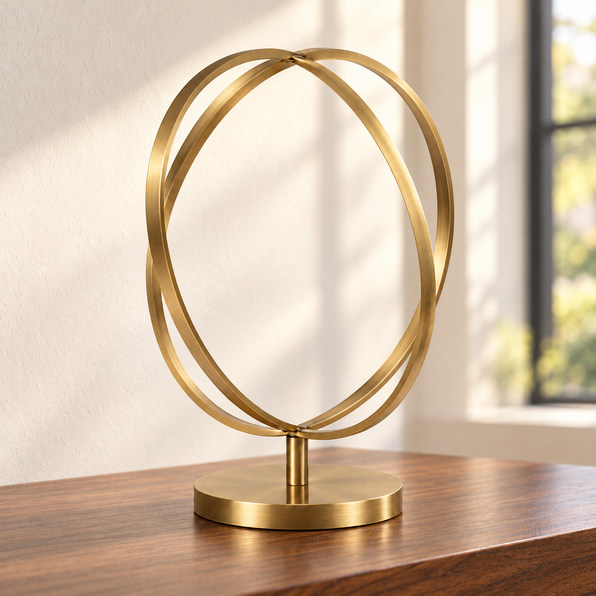 Oakmirao Gold-Tone Intersecting Oval Ring Decor Sculpture