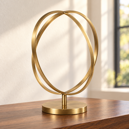 Oakmirao Gold-Tone Intersecting Oval Ring Decor Sculpture