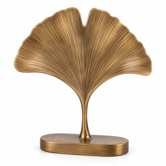Oakmirao Gold-Tone Ginkgo Leaf Decor Sculpture