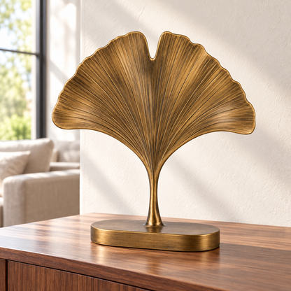Oakmirao Gold-Tone Ginkgo Leaf Decor Sculpture