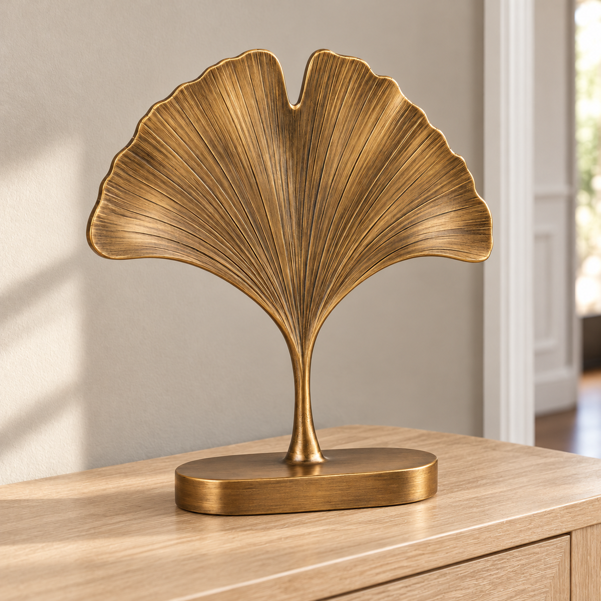 Oakmirao Gold-Tone Ginkgo Leaf Decor Sculpture