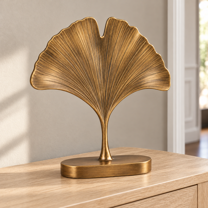 Oakmirao Gold-Tone Ginkgo Leaf Decor Sculpture
