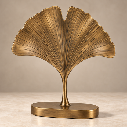 Oakmirao Gold-Tone Ginkgo Leaf Decor Sculpture
