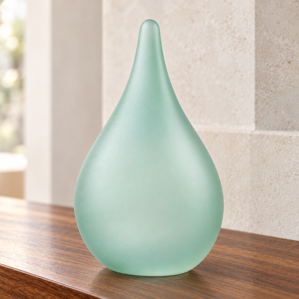 Oakmirao Frosted Mint Glass-Look Teardrop Decor Sculpture