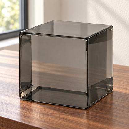 Oakmirao Smoke Gray Glass-Look Cube Decor Sculpture
