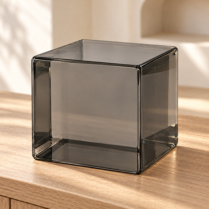 Oakmirao Smoke Gray Glass-Look Cube Decor Sculpture