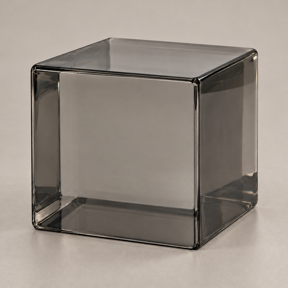 Oakmirao Smoke Gray Glass-Look Cube Decor Sculpture
