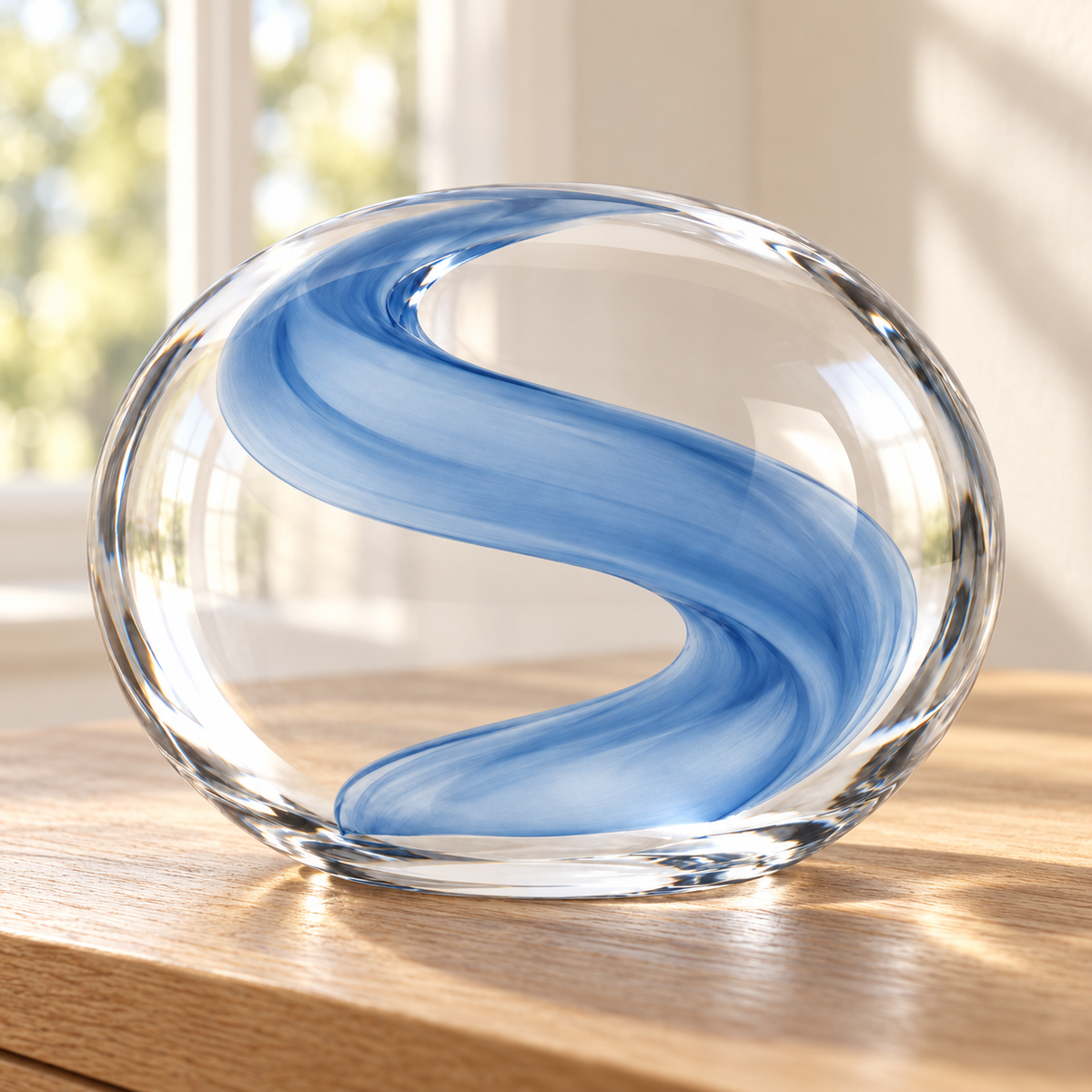 Oakmirao Clear Glass-Look Blue Swirl Decor Sculpture