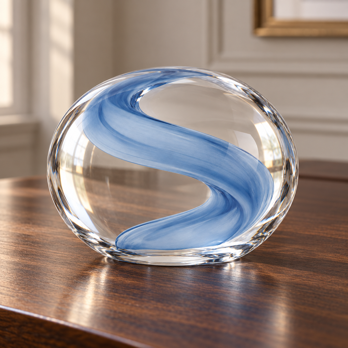 Oakmirao Clear Glass-Look Blue Swirl Decor Sculpture