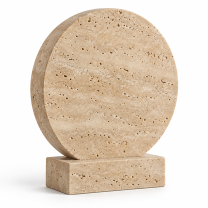 Oakmirao Travertine-Look Round Disc Decor Sculpture
