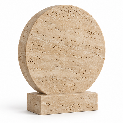 Oakmirao Travertine-Look Round Disc Decor Sculpture