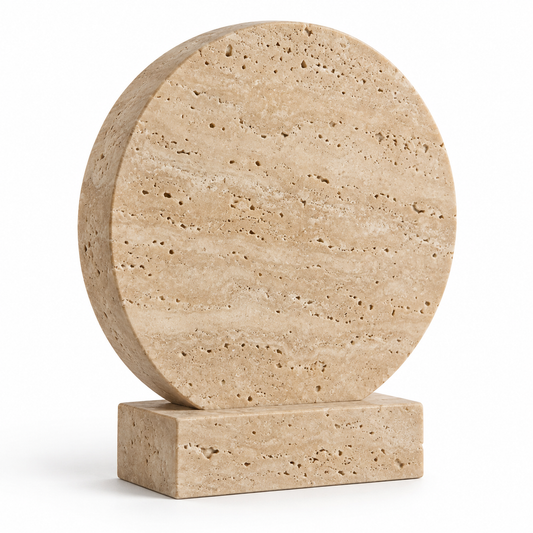 Oakmirao Travertine-Look Round Disc Decor Sculpture