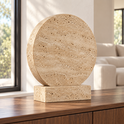 Oakmirao Travertine-Look Round Disc Decor Sculpture