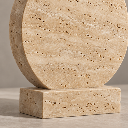 Oakmirao Travertine-Look Round Disc Decor Sculpture