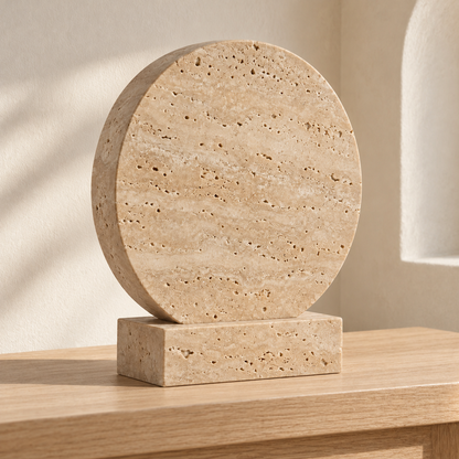 Oakmirao Travertine-Look Round Disc Decor Sculpture