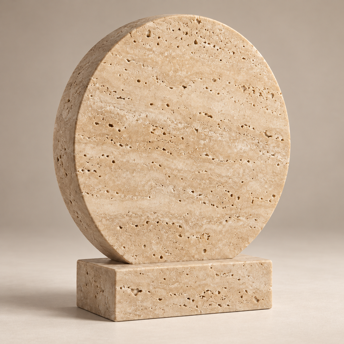 Oakmirao Travertine-Look Round Disc Decor Sculpture