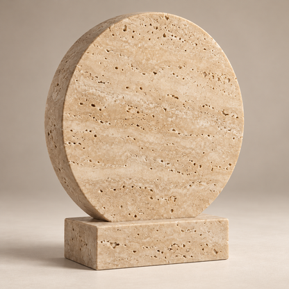 Oakmirao Travertine-Look Round Disc Decor Sculpture