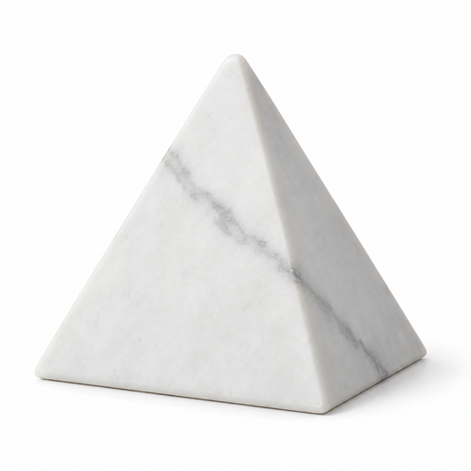 Oakmirao White Marble-Look Pyramid Decor Sculpture