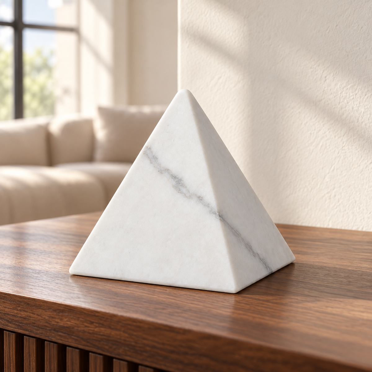 Oakmirao White Marble-Look Pyramid Decor Sculpture