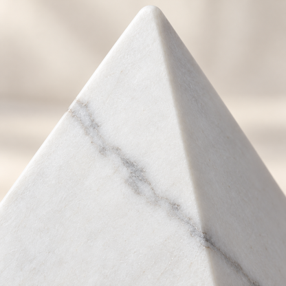 Oakmirao White Marble-Look Pyramid Decor Sculpture