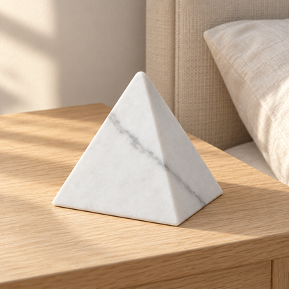 Oakmirao White Marble-Look Pyramid Decor Sculpture