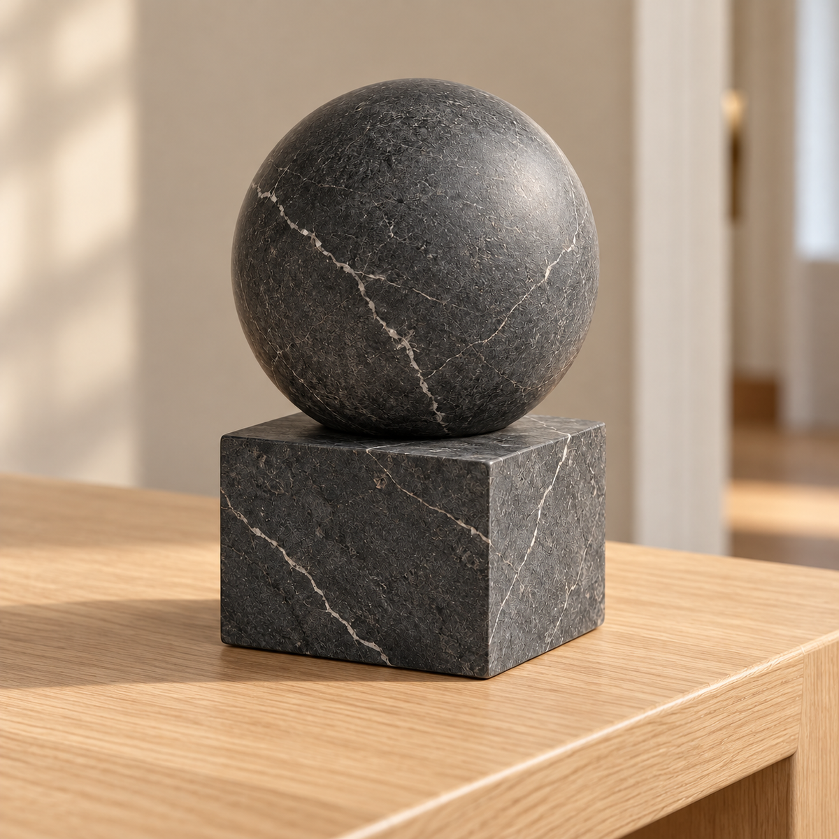 Oakmirao Black Marble-Look Sphere &amp; Cube Decor Sculpture