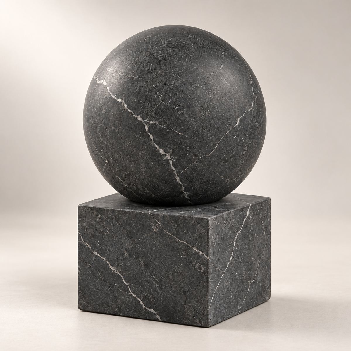 Oakmirao Black Marble-Look Sphere &amp; Cube Decor Sculpture