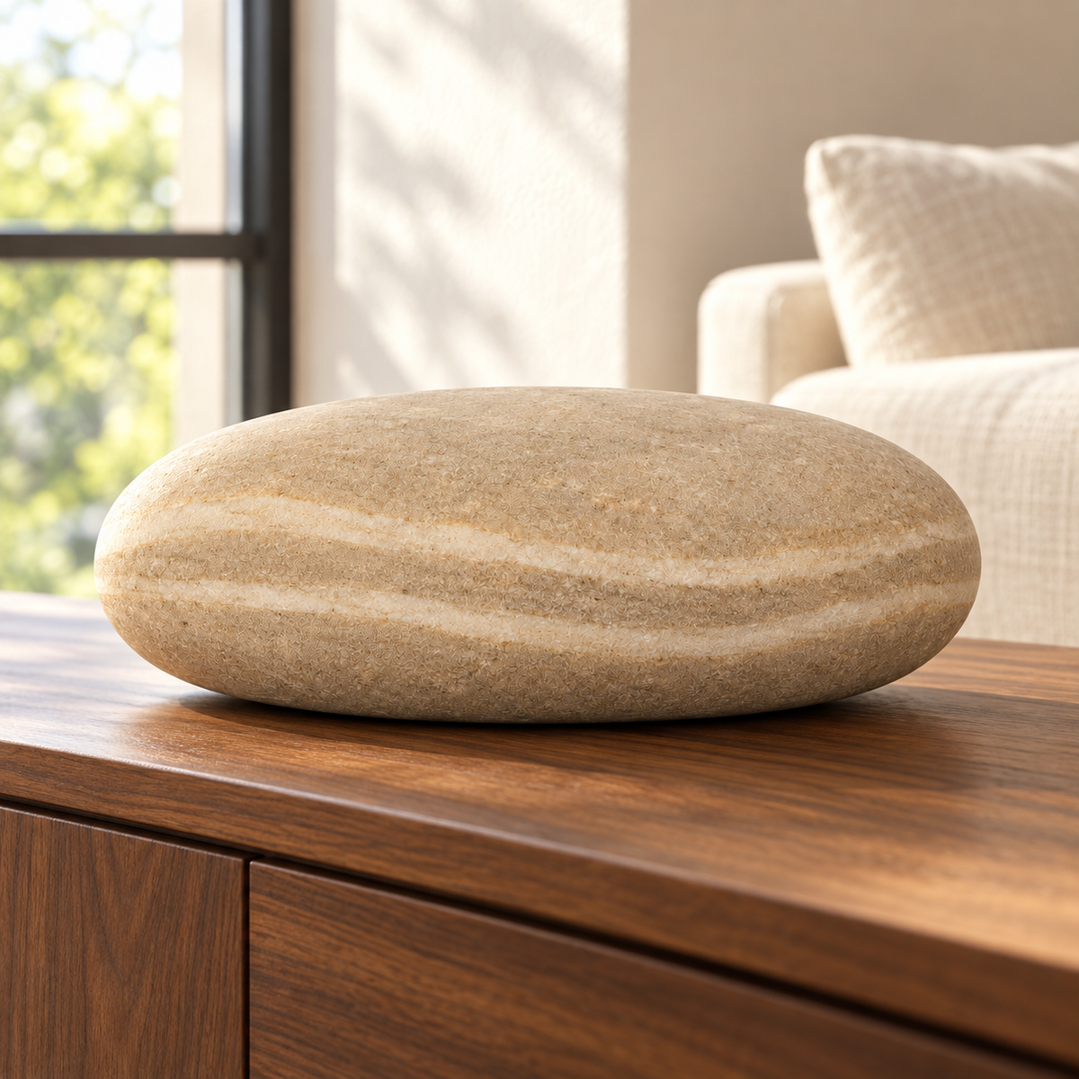 Oakmirao Travertine-Look Oval Stone Decor Sculpture